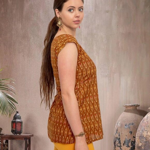 Vibrant Brown Printed Short Top | Muvvas Boutique - Picture 5 of 6